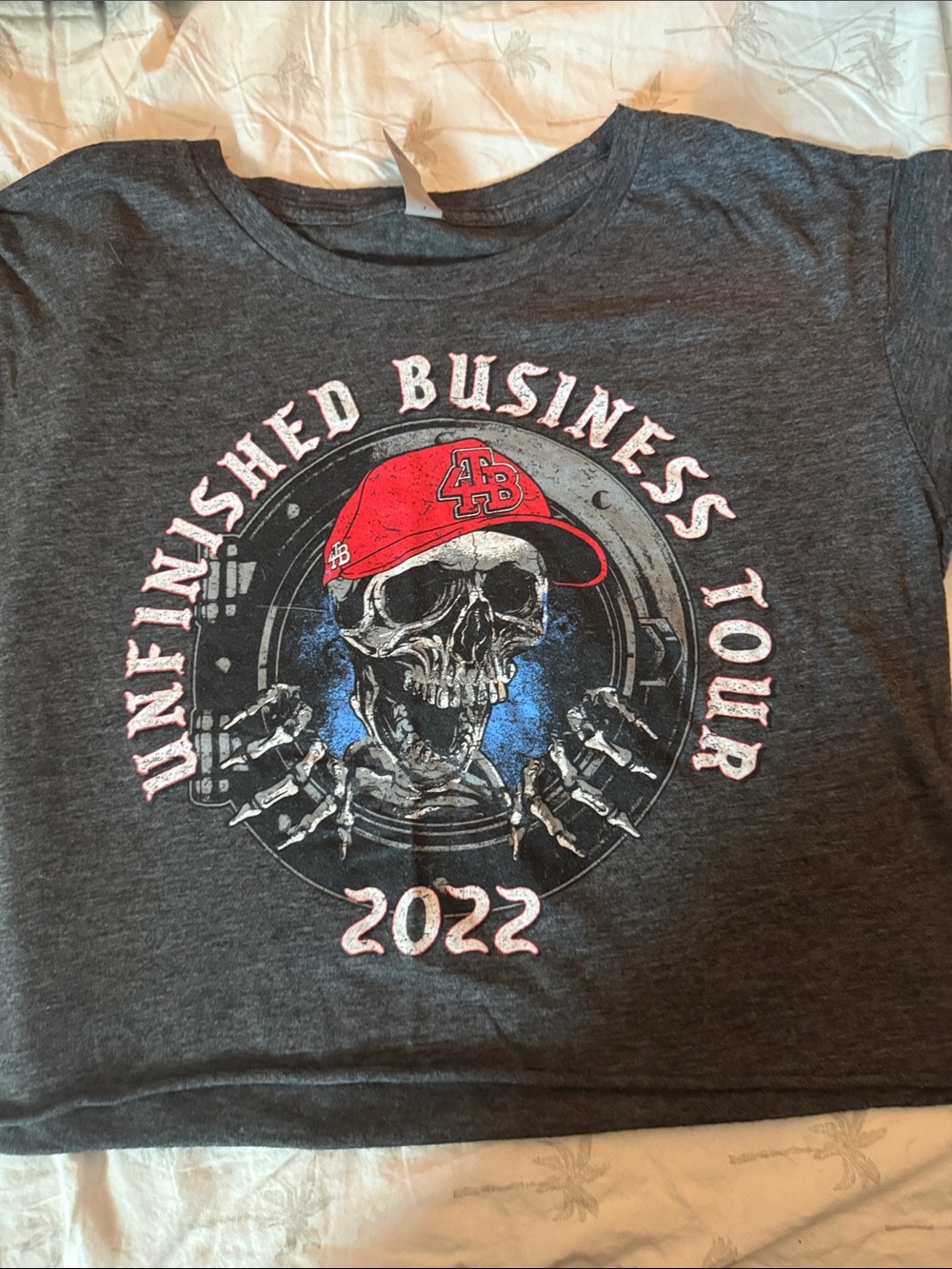 Next Level Apparel Dark Gray Graphic Crop Top with Red TAMPA BAY BUCCANEER